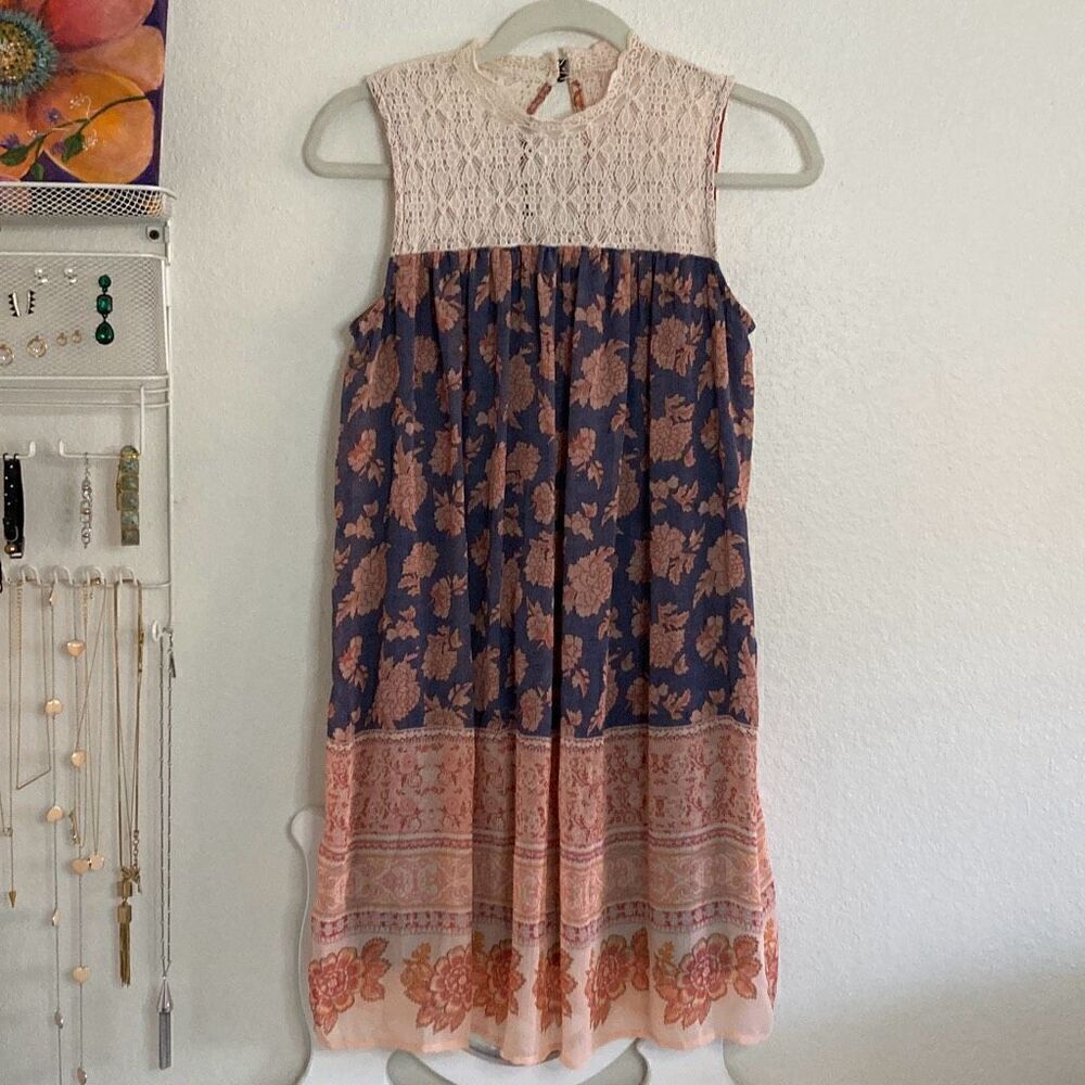 Boho Peasant Style Tunic Top Blouse Blue size Medium